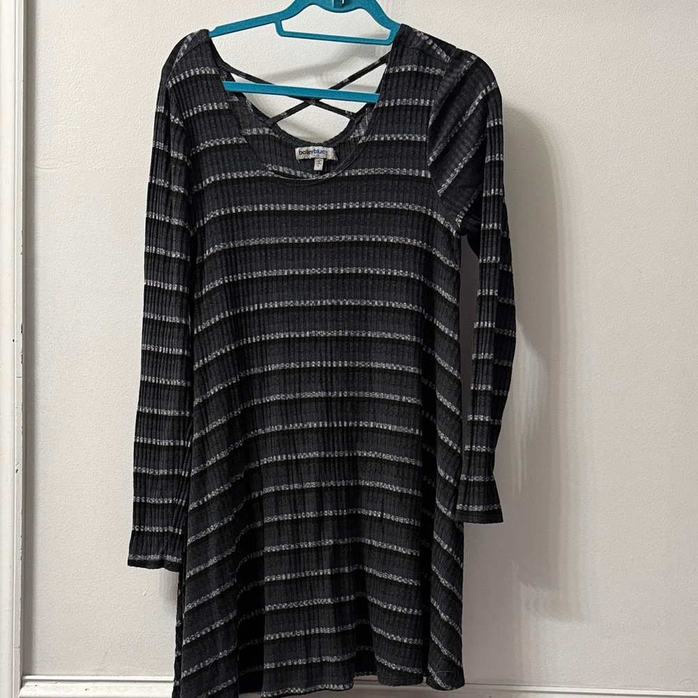 Bailey Blue Black and Gray Striped Long Sleeve Dress